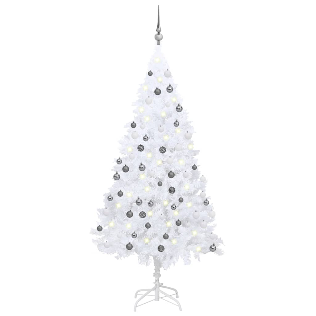 Vidaxl kunstkerstboom met verlichting en kerstballen 120 cm pvc wit