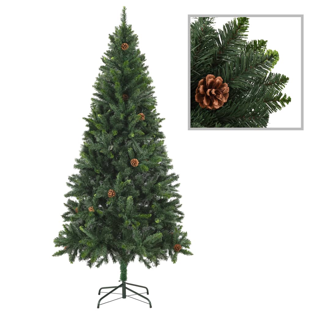 VidaXL Kunstkerstboom met verlichting en dennenappels 210 cm groen