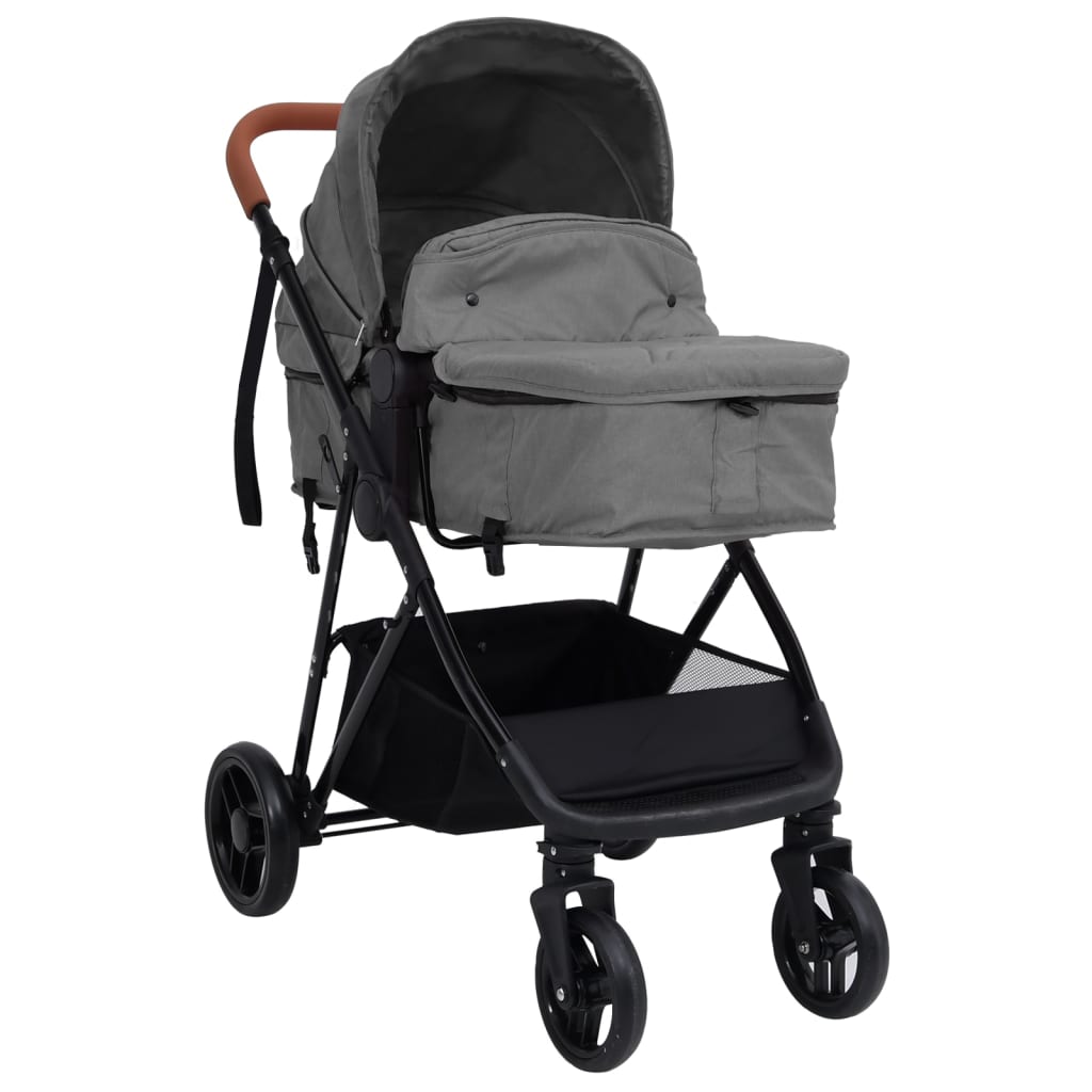 Vidaxl kinderwagen 3-in-1 staal lichtgrijs en zwart