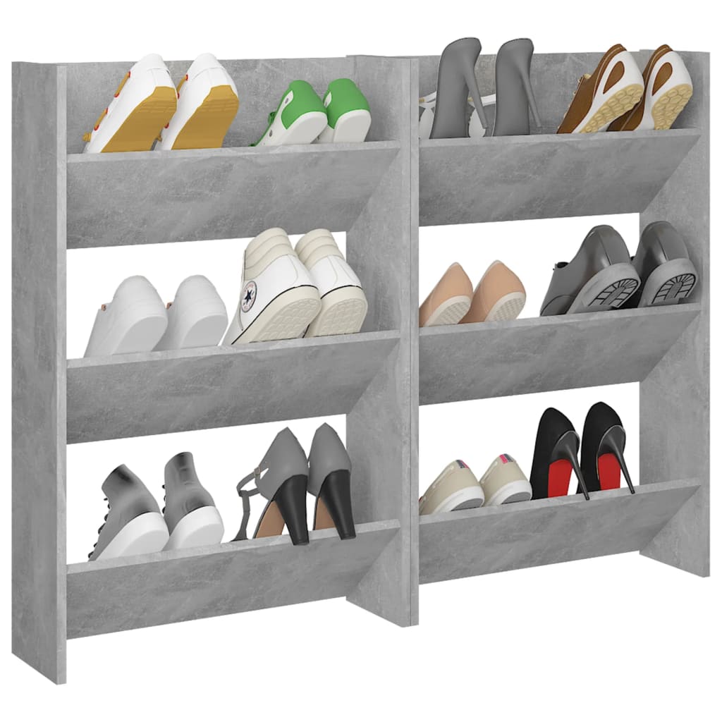 Vidaxl wandschoenenkasten 2 st 60x18x90 cm spaanplaat betongrijs