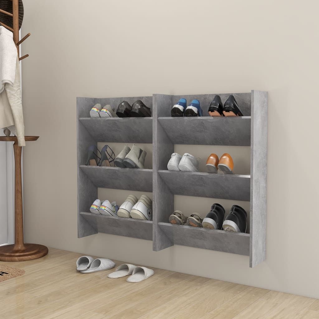 Vidaxl wandschoenenkasten 2 st 60x18x90 cm spaanplaat betongrijs