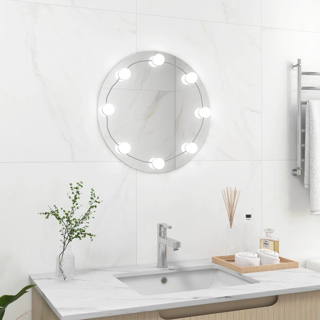 Vidaxl wandspiegel met led-lampen rond glas