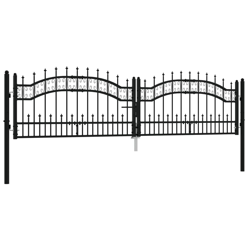 Vidaxl hekpoort met speerpunt zwart 305x75 cm gepoedercoat staal