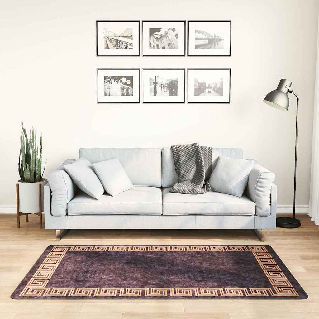 Vidaxl vloerkleed wasbaar anti-slip 80x150 cm zwart en goudkleurig