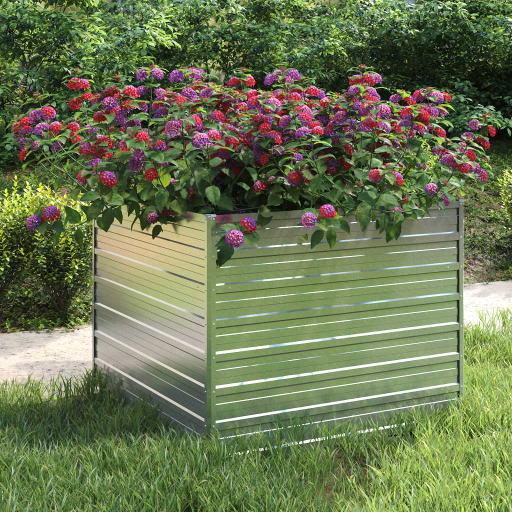 Vidaxl plantenbak verhoogd 100x100x77 cm gegalvaniseerd staal zilver