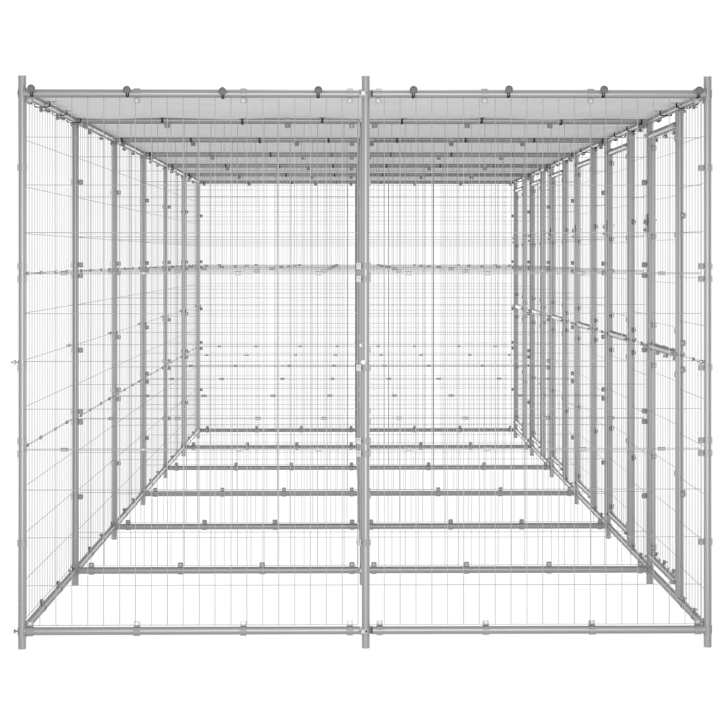 VidaXL Hondenkennel met dak 14,52 m² gegalvaniseerd staal