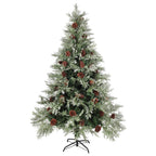 Vidaxl kerstboom met dennenappels 150 cm pvc en pe groen en wit