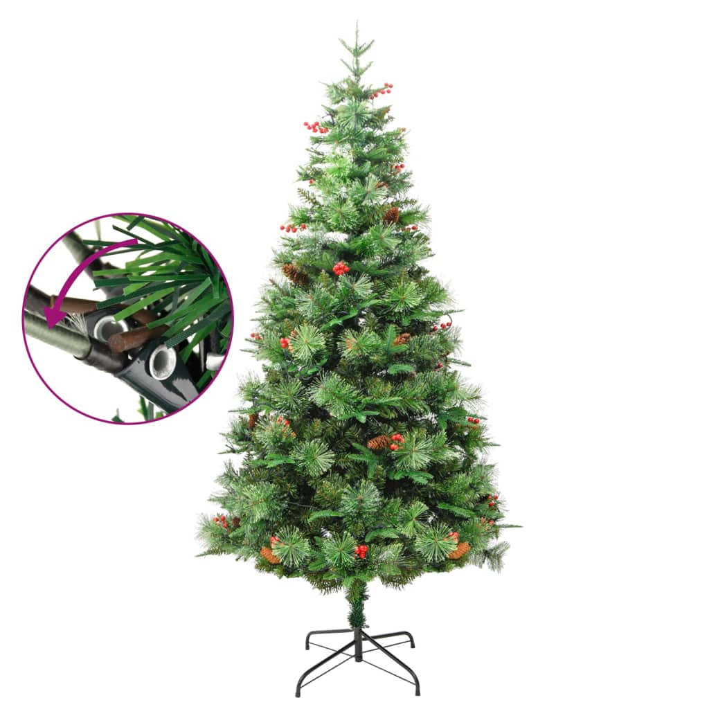 VidaXL Kerstboom met LED en dennenappels 225 cm PVC en PE groen