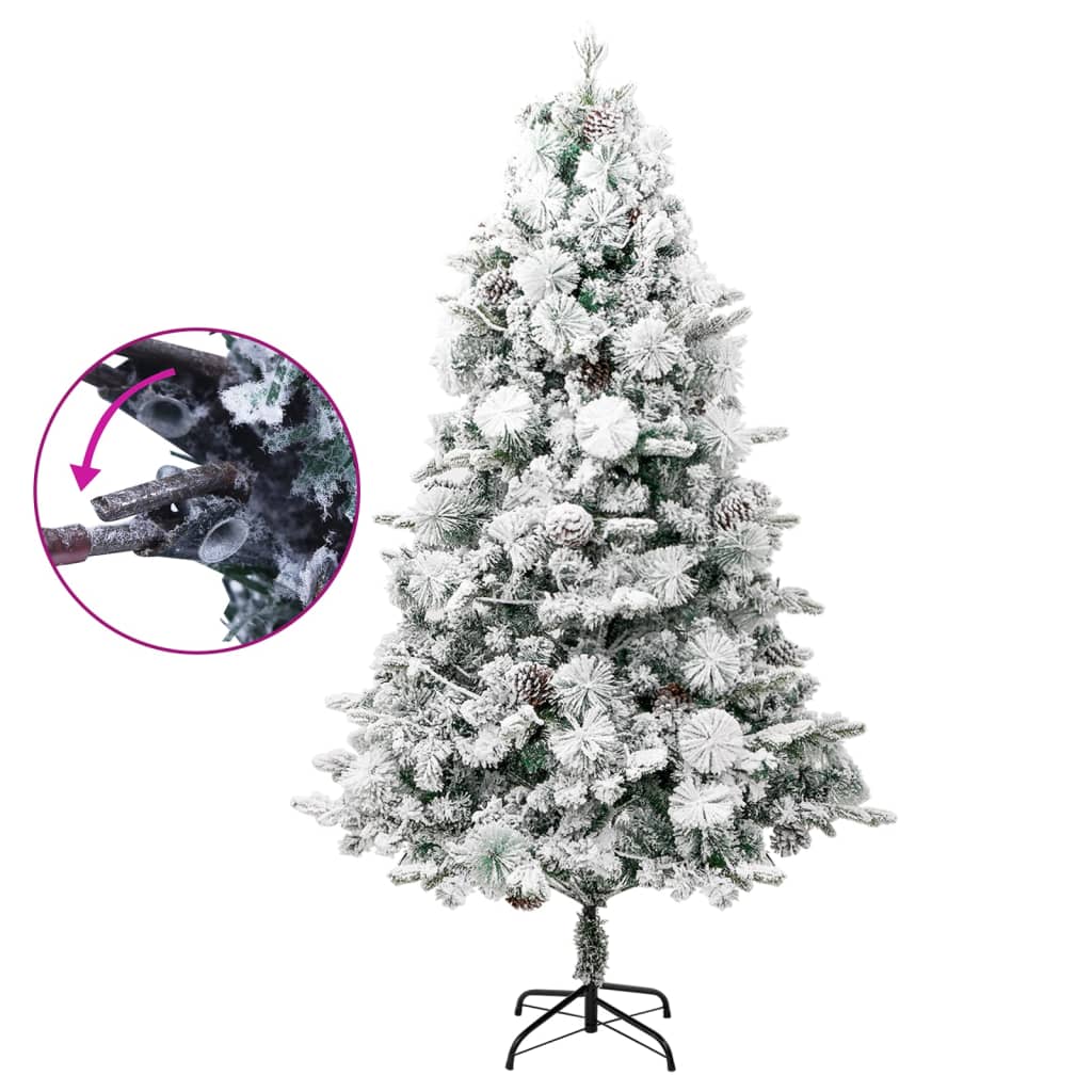 Vidaxl kerstboom met led en dennenappels en sneeuw 195 cm pvc en pe