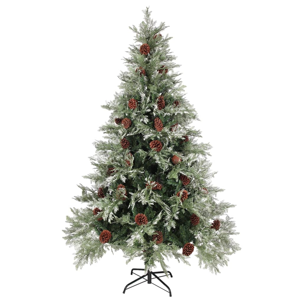 VidaXL Kerstboom met LED en dennenappels 120 cm PVC en PE groen en wit