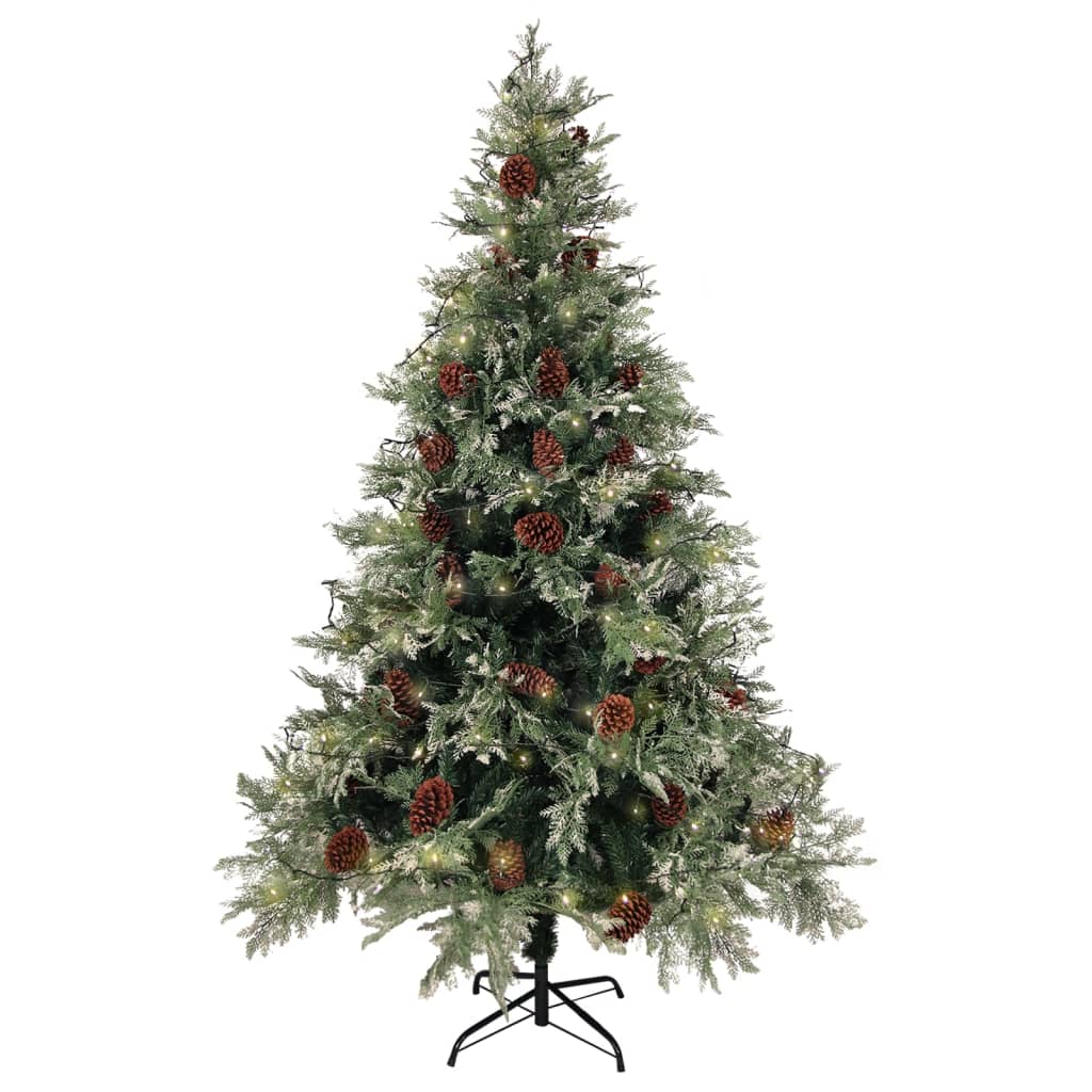 VidaXL Kerstboom met LED en dennenappels 120 cm PVC en PE groen en wit