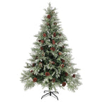 VidaXL Kerstboom met LED en dennenappels 150 cm PVC en PE groen en wit