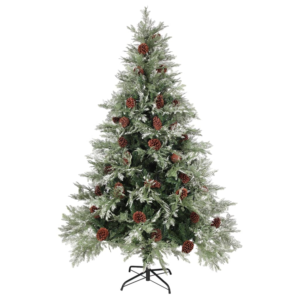 VidaXL Kerstboom met LED en dennenappels 150 cm PVC en PE groen en wit