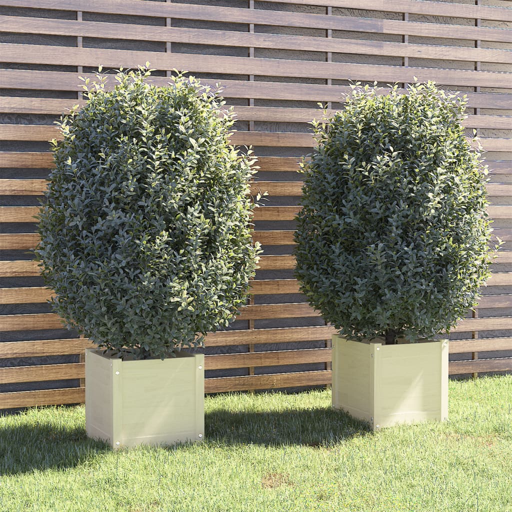 VidaXL Plantenbakken 2 st 40x40x40 cm massief grenenhout wit