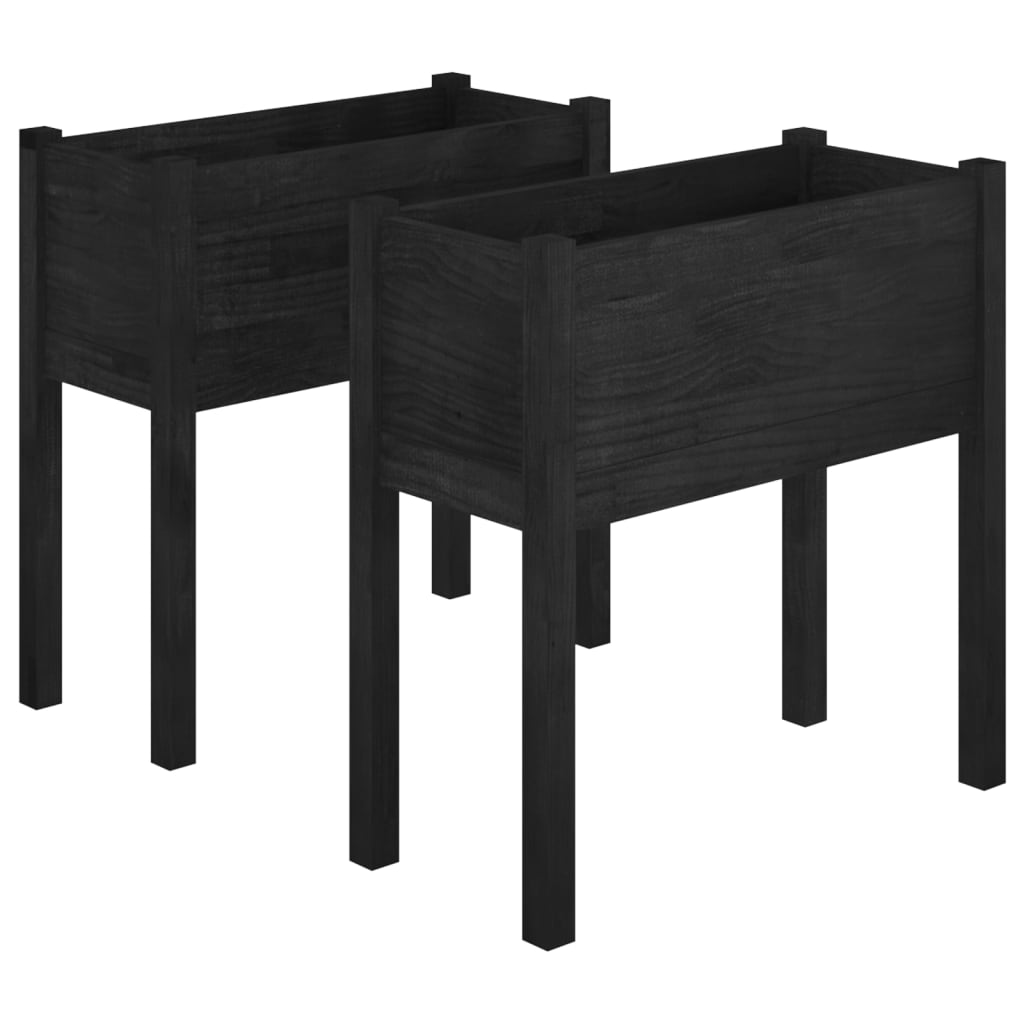 VidaXL Plantenbakken 2 st 70x31x70 cm massief grenenhout zwart