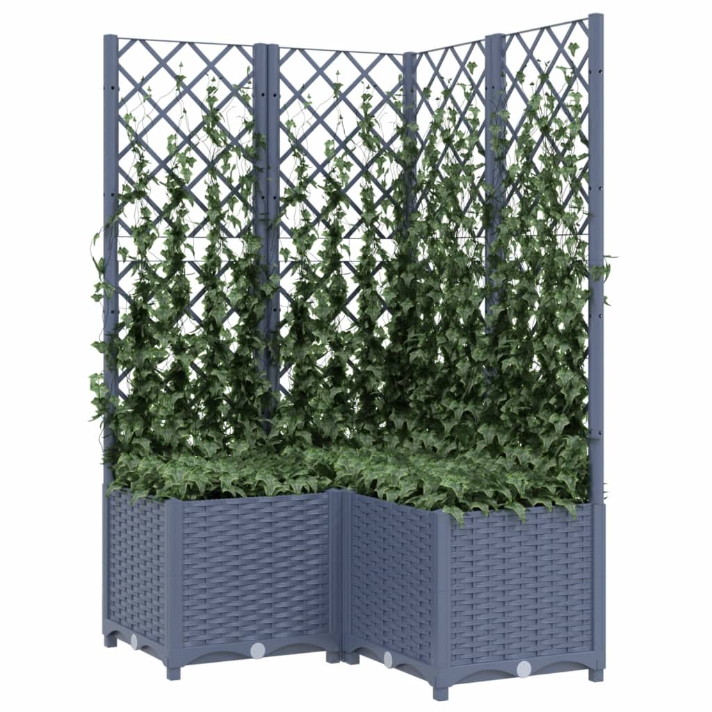 Vidaxl plantenbak met latwerk 80x80x136 cm polypropeen blauwgrijs