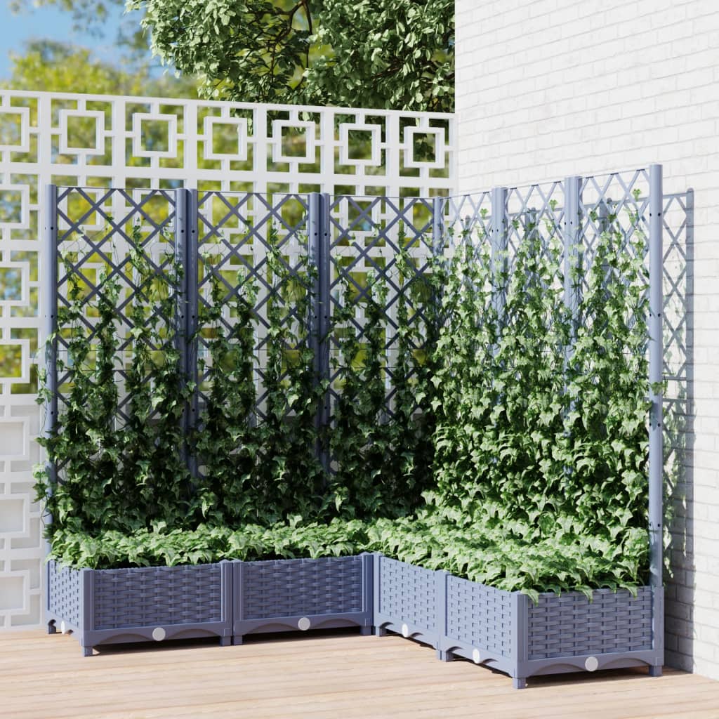 Vidaxl plantenbak met latwerk 120x120x121,5 cm polypropeen blauwgrijs