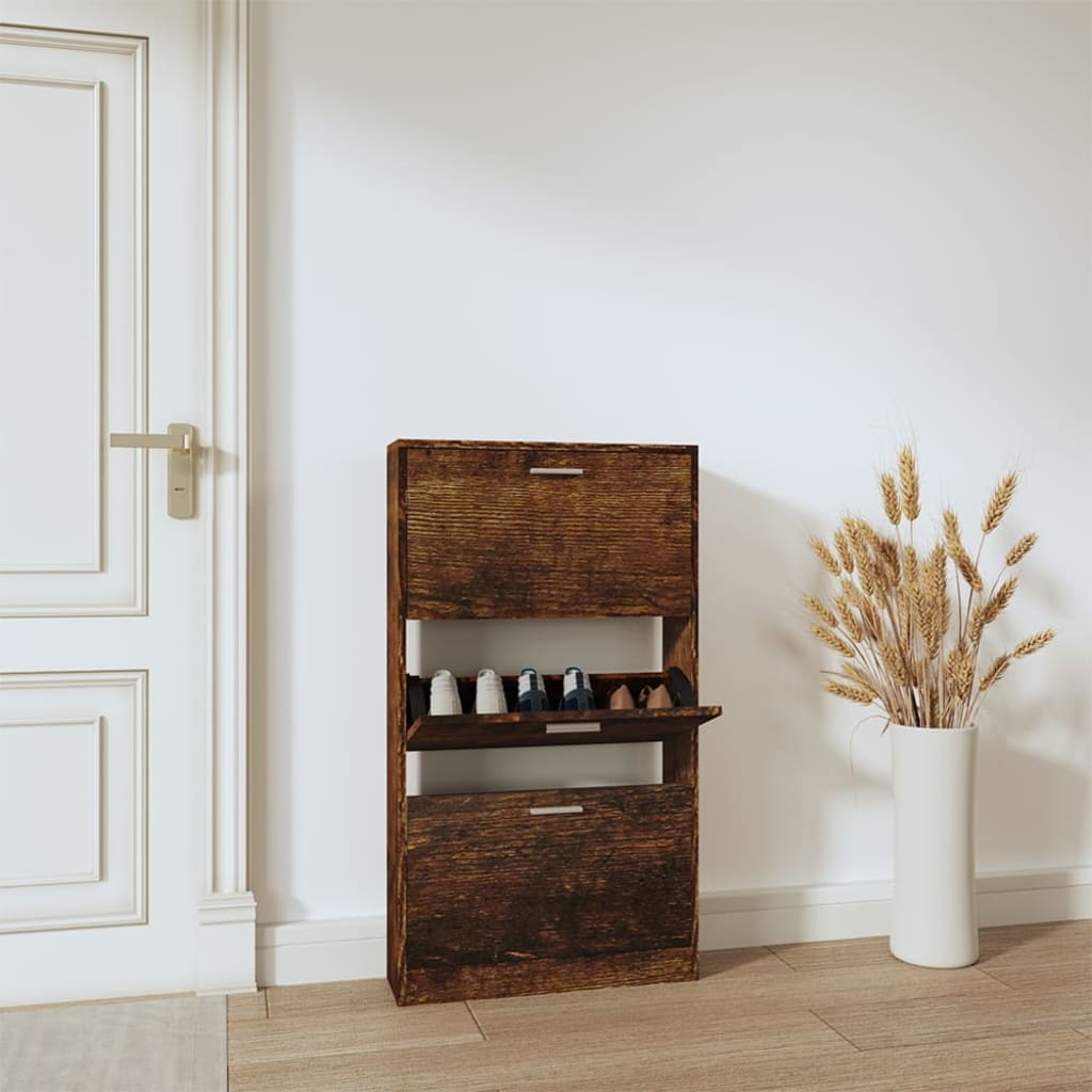 Vidaxl schoenenkast 59x17x108 cm bewerkt hout gerookt eikenkleurig