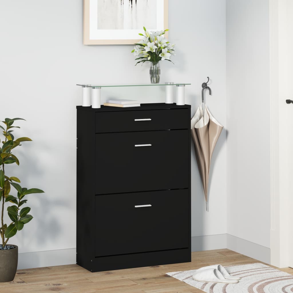 Vidaxl schoenenkast 63x24x104 cm bewerkt hout zwart