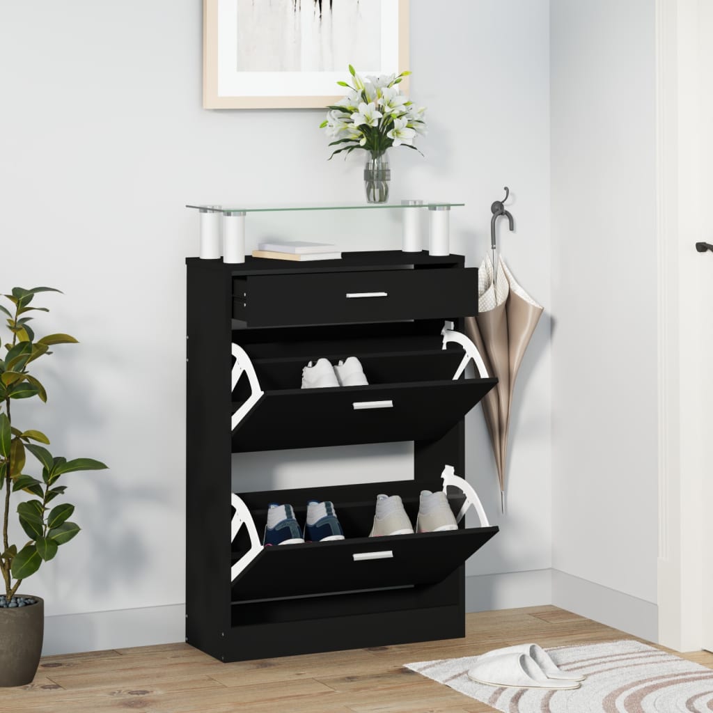 Vidaxl schoenenkast 63x24x104 cm bewerkt hout zwart