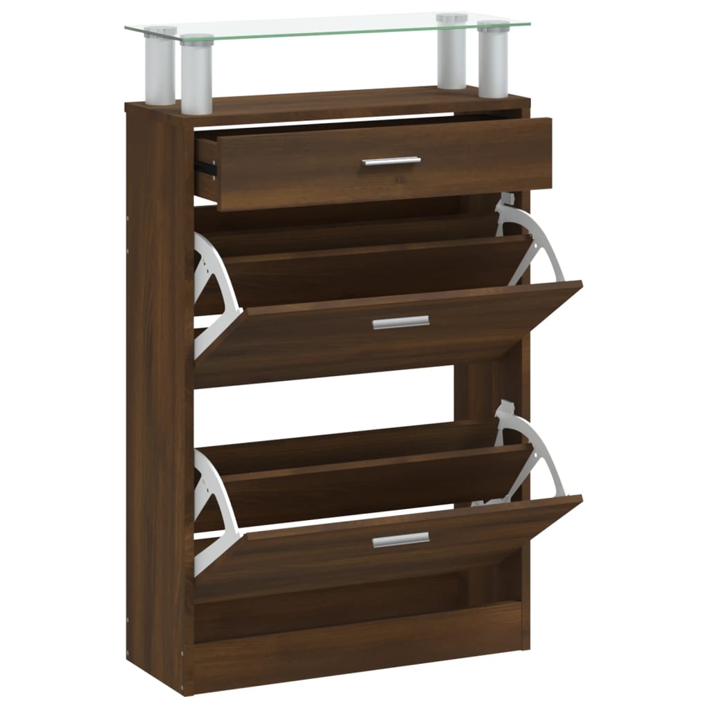 Vidaxl schoenenkast 63x24x104 cm bewerkt hout bruin eikenkleur