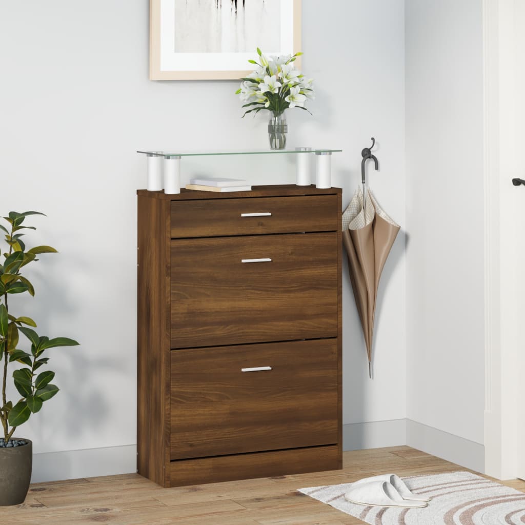 Vidaxl schoenenkast 63x24x104 cm bewerkt hout bruin eikenkleur