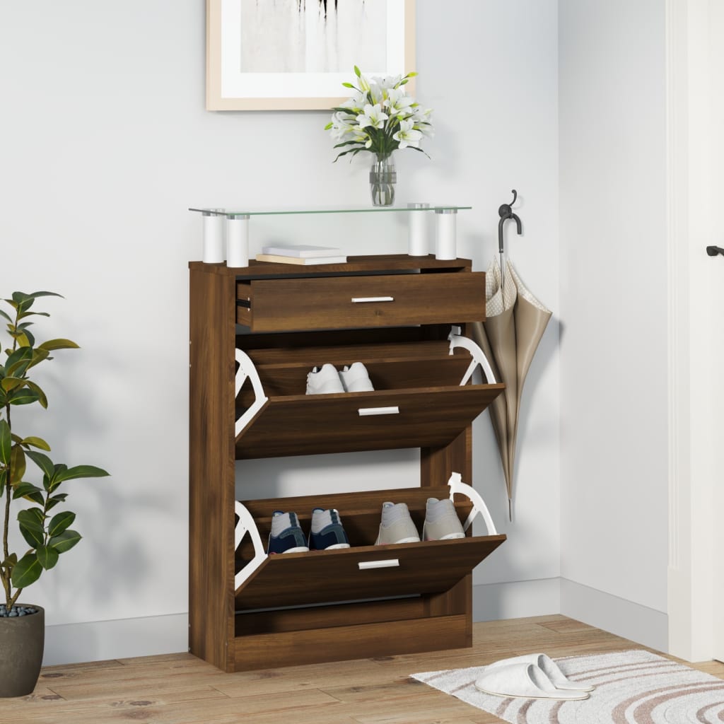 Vidaxl schoenenkast 63x24x104 cm bewerkt hout bruin eikenkleur
