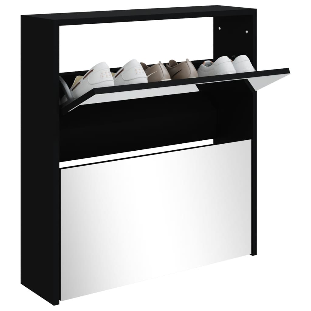 Vidaxl schoenenkast met spiegel 2-laags 63x17x67 cm zwart
