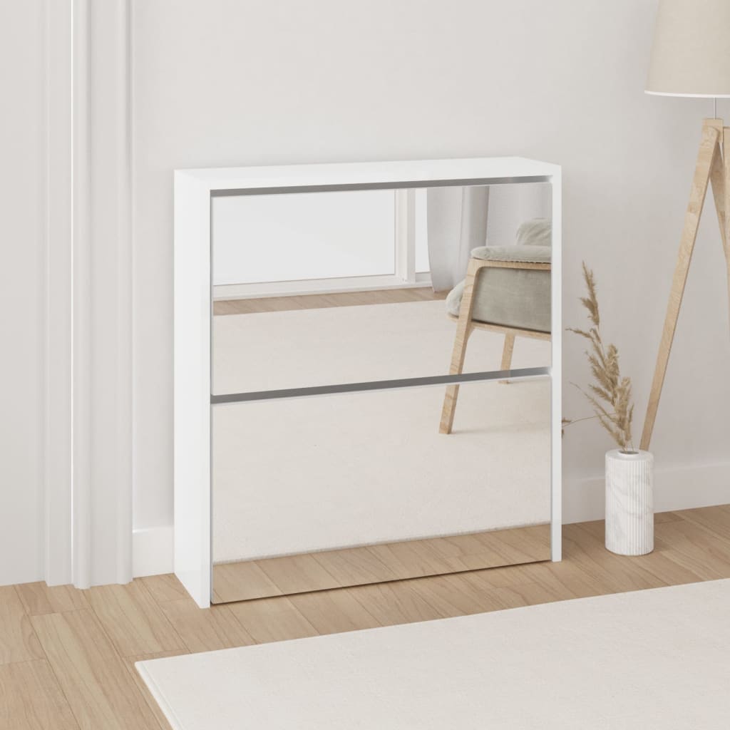 Vidaxl schoenenkast met spiegel 2-laags 63x17x67 cm hoogglans wit