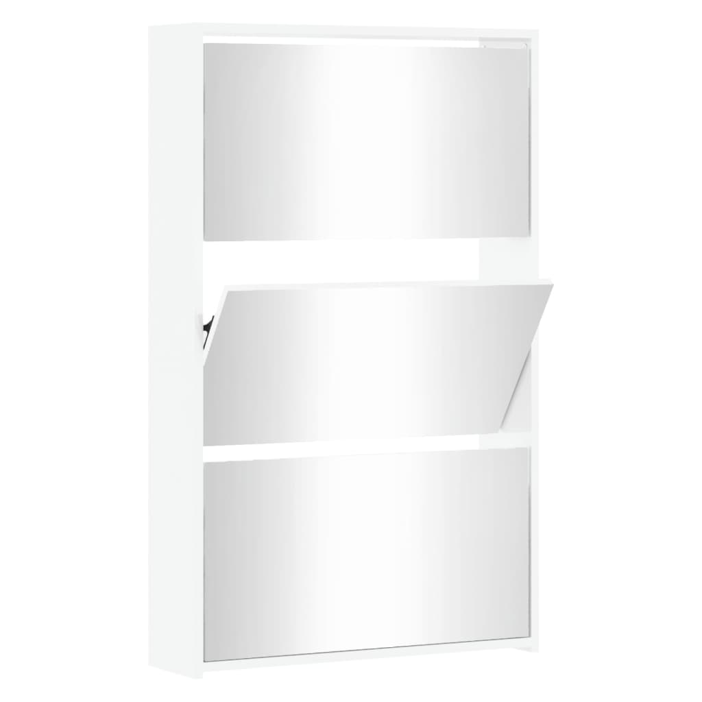 Vidaxl schoenenkast met spiegel 3-laags hoogglans wit 63x17x102,5 cm