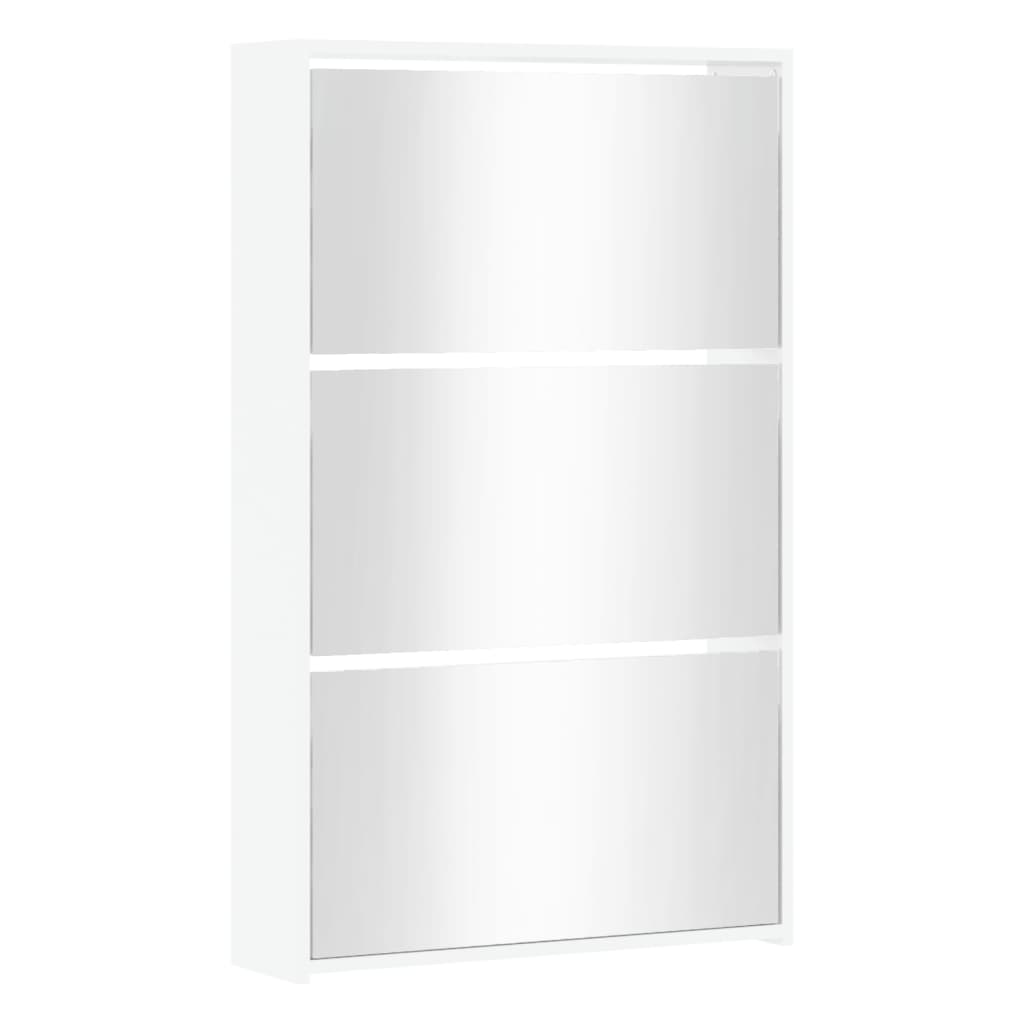 Vidaxl schoenenkast met spiegel 3-laags hoogglans wit 63x17x102,5 cm