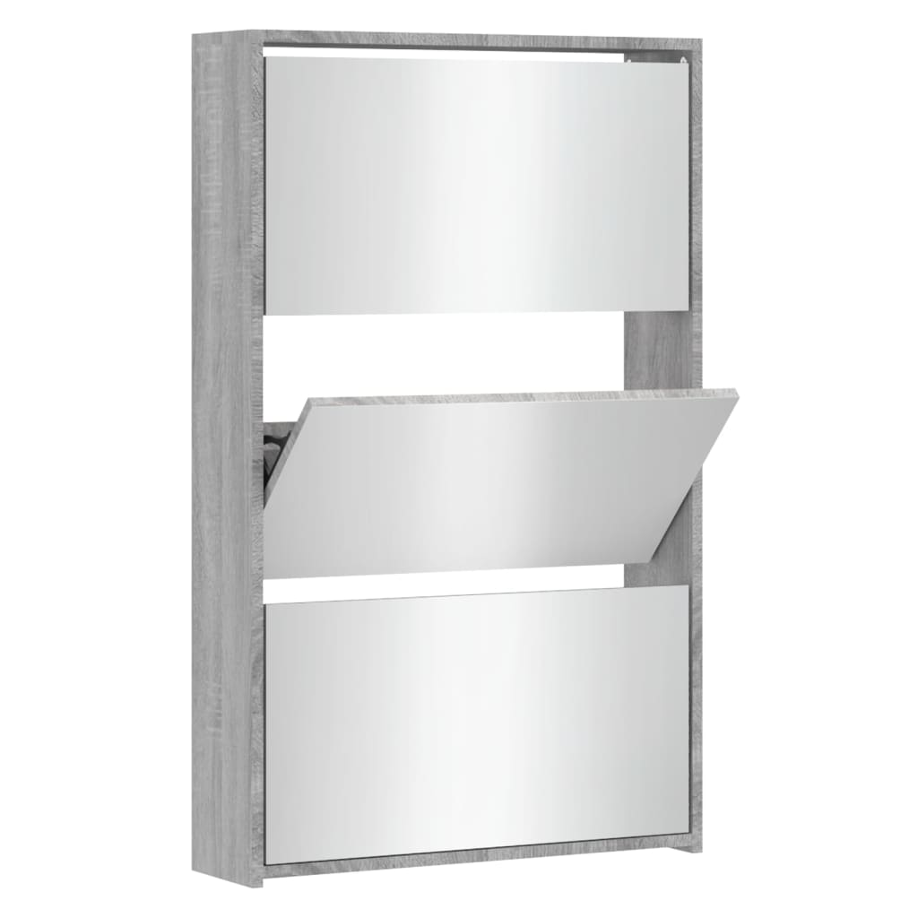 Vidaxl schoenenkast met spiegel 3-laags 63x17x102,5 cm grijs sonoma