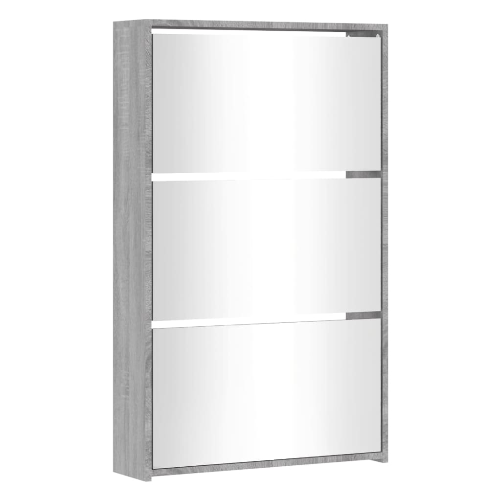 Vidaxl schoenenkast met spiegel 3-laags 63x17x102,5 cm grijs sonoma