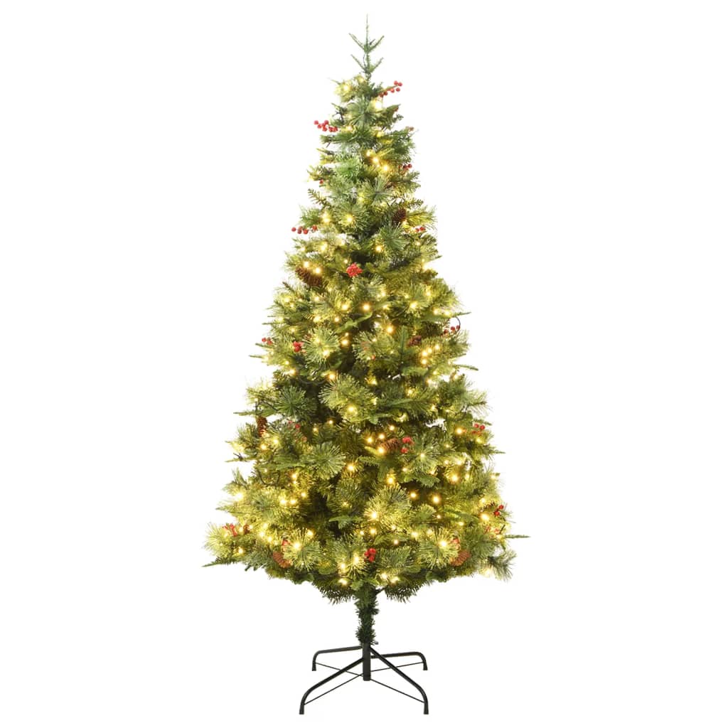 Vidaxl kerstboom met led en dennenappels 195 cm pvc en pe groen