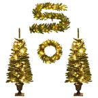 Vidaxl kunstkerstbomen 2 st met krans, guirlande en led's