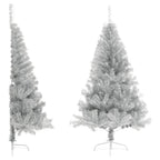 VidaXL Kunstkerstboom half met standaard 180 cm PET zilverkleurig
