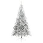 Vidaxl kunstkerstboom half met standaard 210 cm pet zilverkleurig