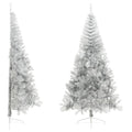Vidaxl kunstkerstboom half met standaard 240 cm pet zilverkleurig