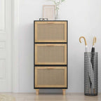 Vidaxl schoenenkast 52x25x115 cm bewerkt hout en rattan zwart