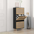 Vidaxl schoenenkast 52x25x115 cm bewerkt hout en rattan zwart