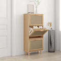 Vidaxl schoenenkast 52x25x115cm bewerkt hout natuurlijk rattan bruin