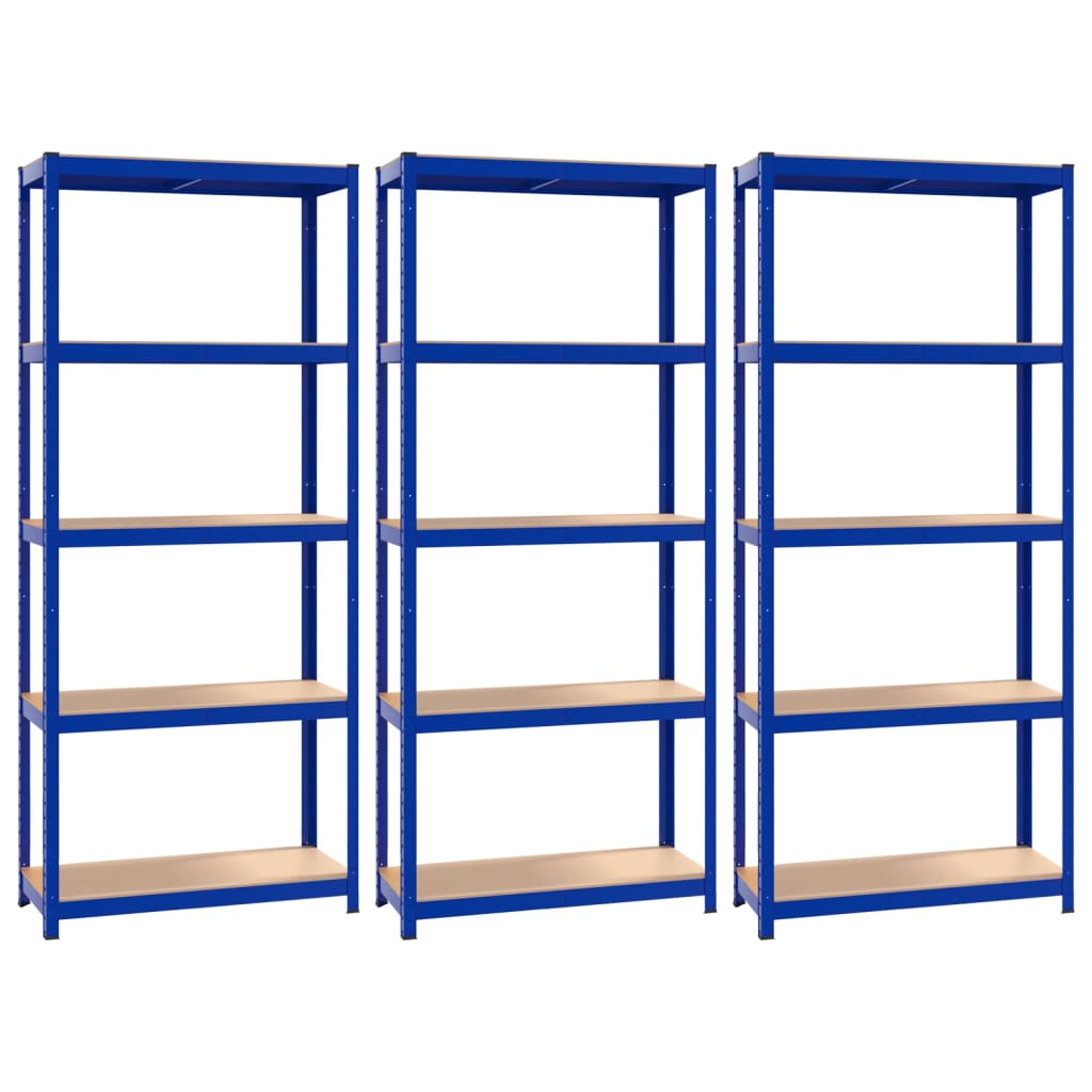 VidaXL Opbergrekken 3 st 5-laags staal en bewerkt hout blauw