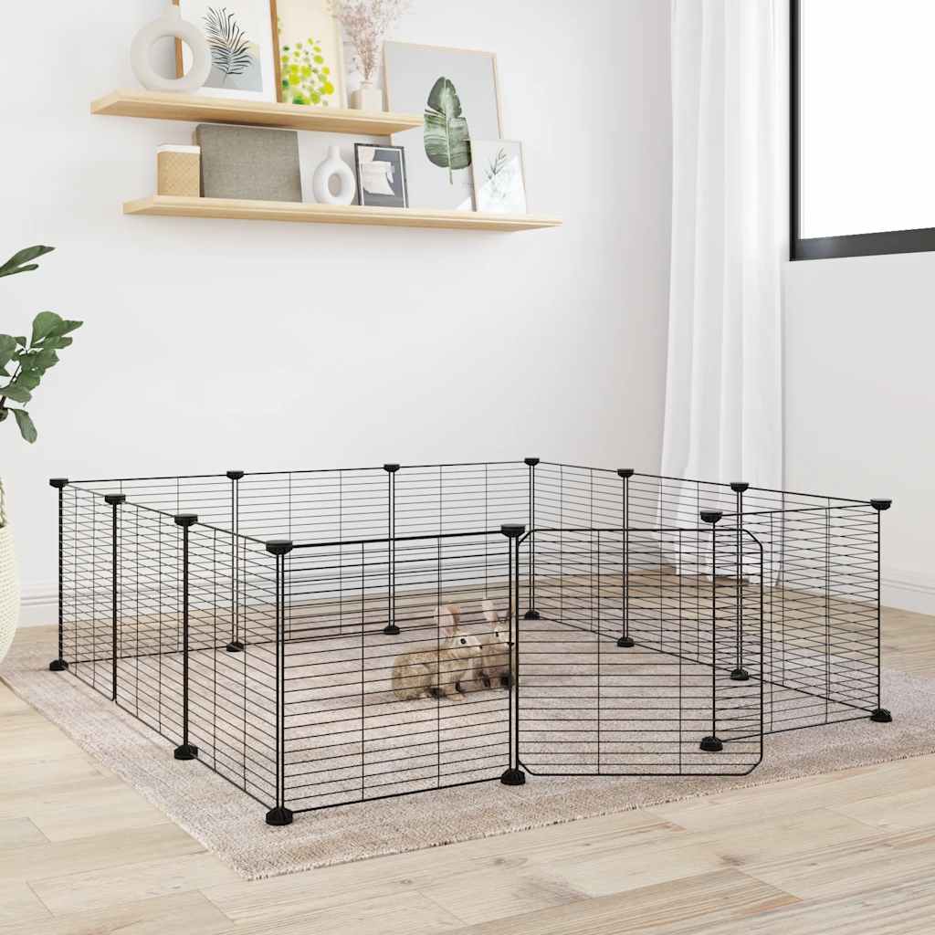Vidaxl huisdierkooi met 12 panelen en deur, zwart 105x105x35 cm staal