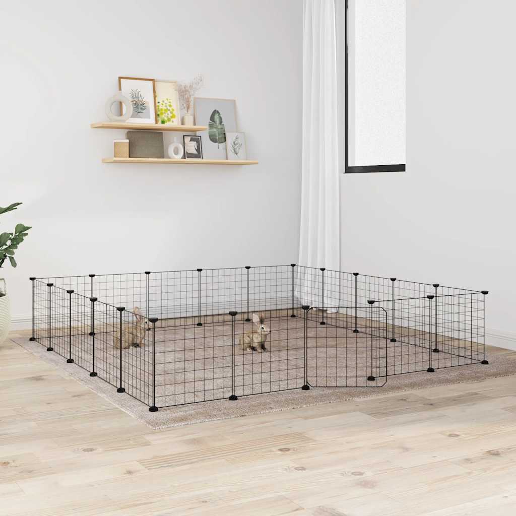 Vidaxl huisdierenkooi met deur 20 panelen 35x35 cm staal zwart