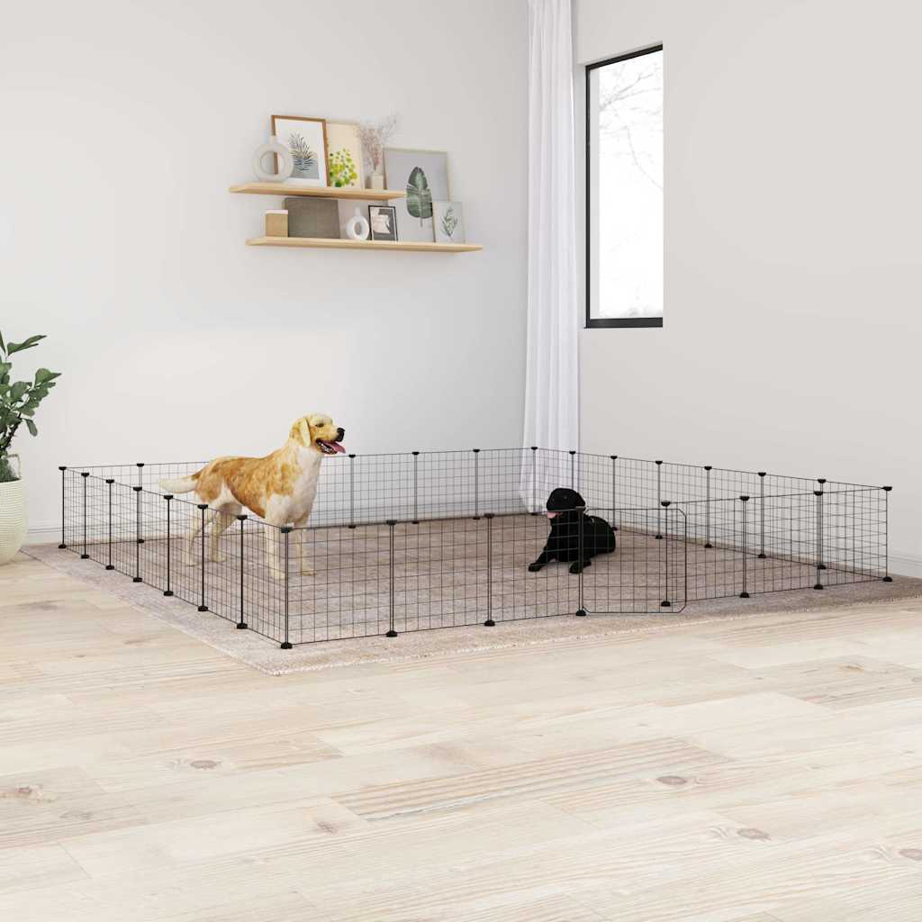 Vidaxl huisdierenkooi met deur 28 panelen 35x35 cm staal zwart
