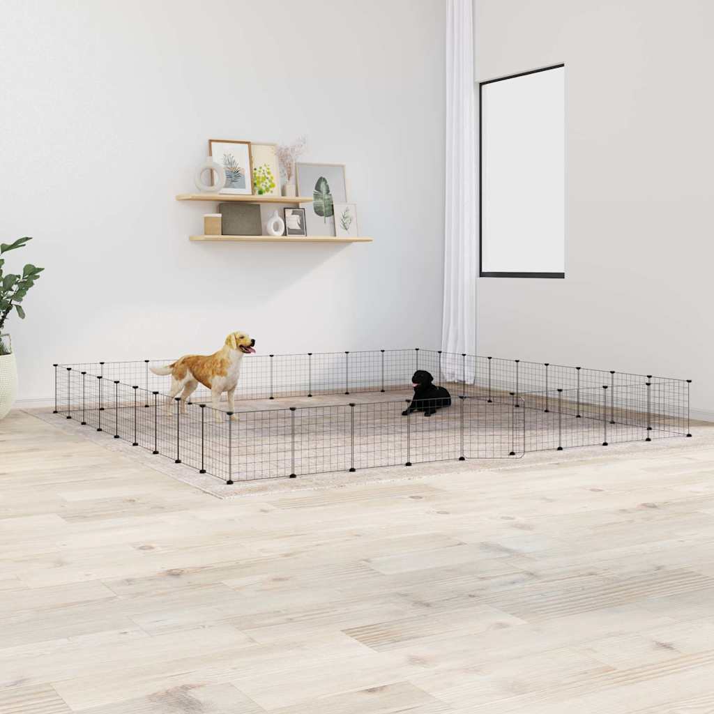 Vidaxl huisdierenkooi met deur 36 panelen 35x35 cm staal zwart