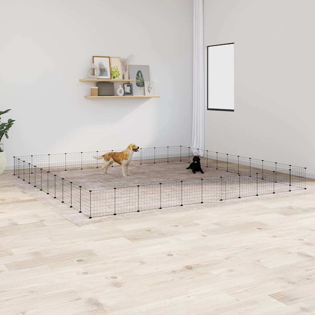 Vidaxl huisdierenkooi met deur 44 panelen 35x35 cm staal zwart