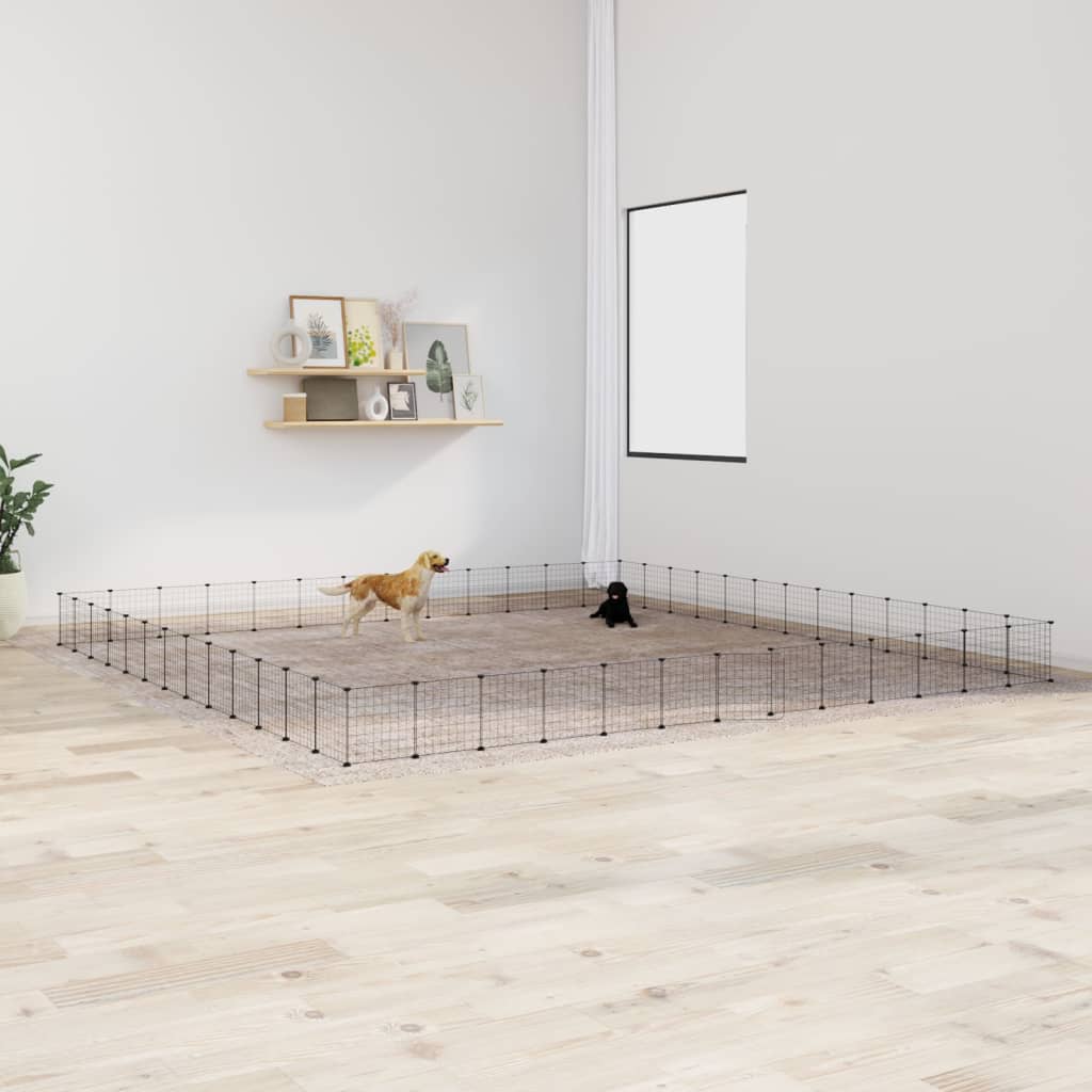 Vidaxl huisdierenkooi met deur 52 panelen 35x35 cm staal zwart