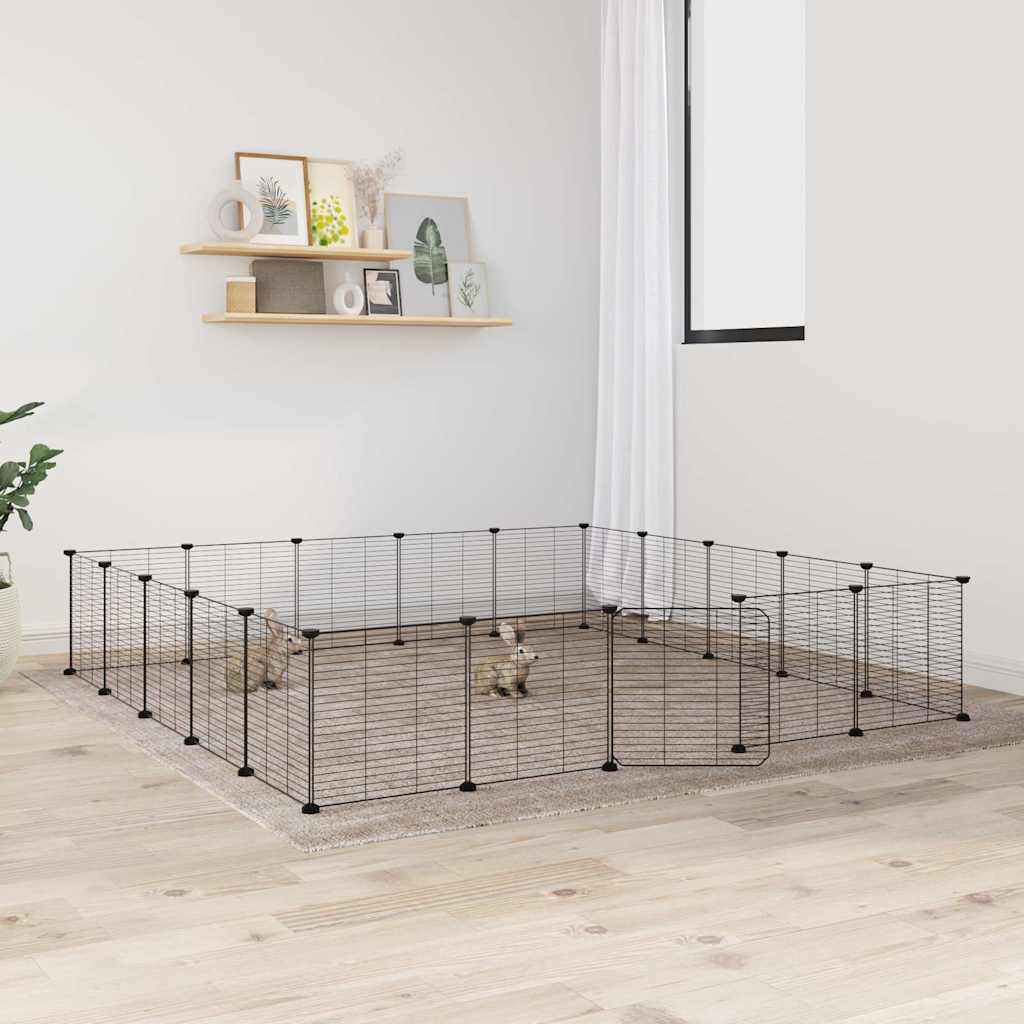 Vidaxl huisdierenkooi met deur 20 panelen 35x35 cm staal zwart