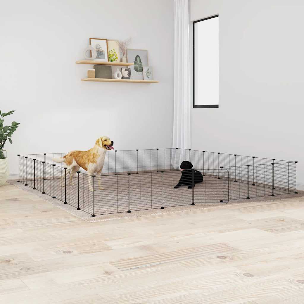 Vidaxl huisdierenkooi met deur 28 panelen 35x35 cm staal zwart